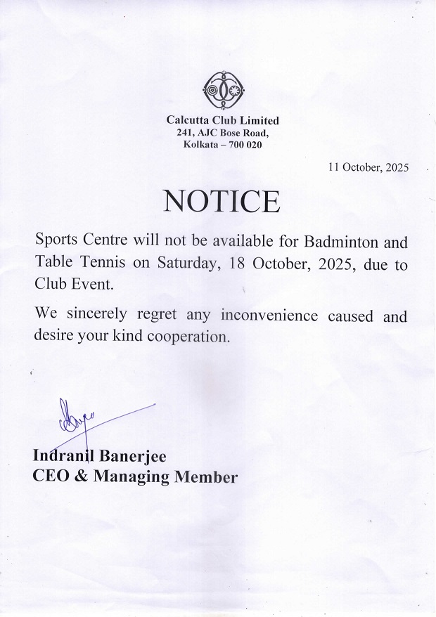 Sports Centre Notice 11-10-2025