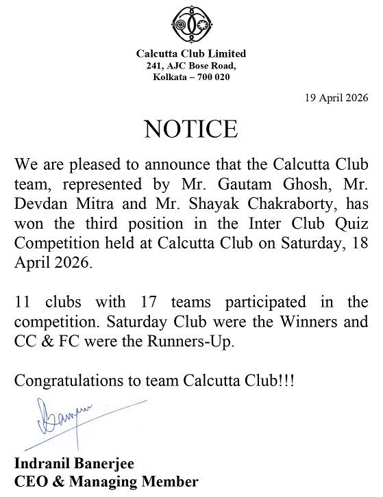 Notice Inter Club Quiz Competition