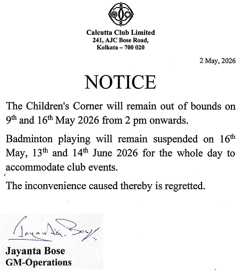 Notice: Childrens Corner & Badminton playing