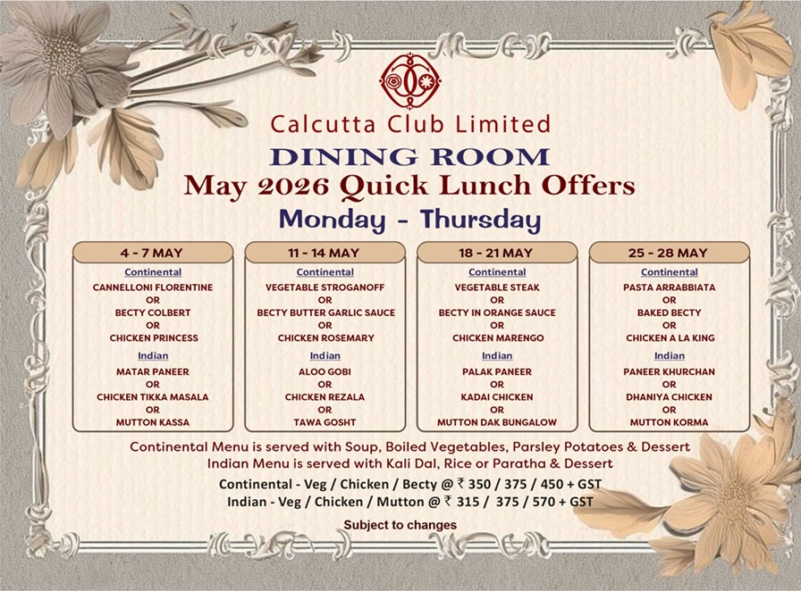 DINING ROOM FOR MAY 2026 QUICK LUNCH OFFERS