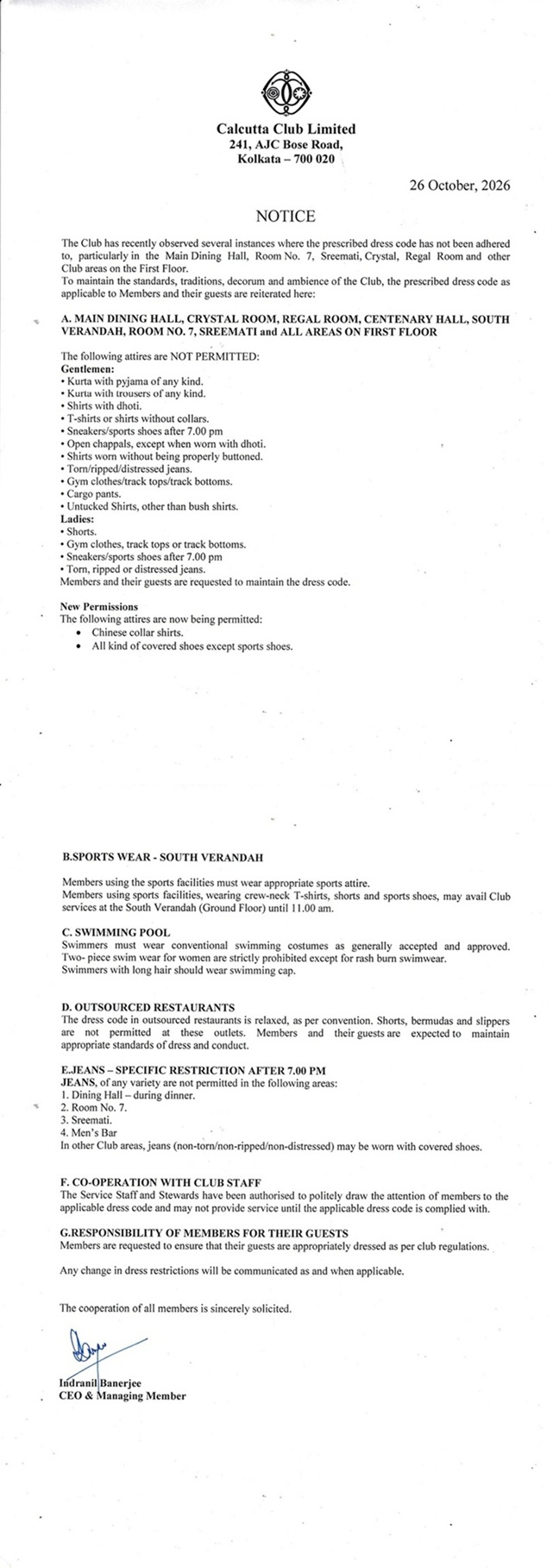 DRESS CODE NOTICE