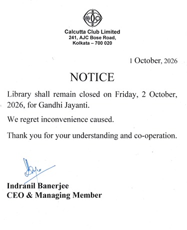 LIBRARY NOTICE FOR 2 OCTOBER 2026