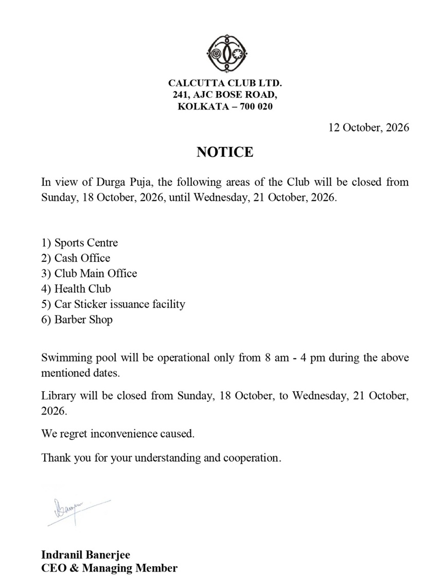 NOTICE FOR DURGA PUJA OPERATIONAL TIMINGS